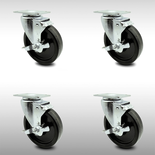 5 Inch SS Phenolic Swivel Top Plate Caster Set with Brake